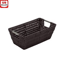 Rattan Tote Storage Basket W/ Steel Handles Organizing Home Office Dorm New