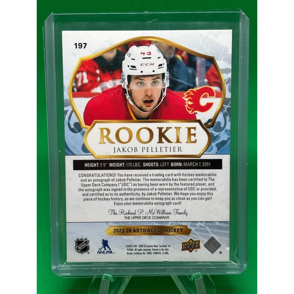 2023-24 Upper Deck Artifacts Jakob Pelletier Rookie Patch Auto Green /45 Flames - Image 2 of 2