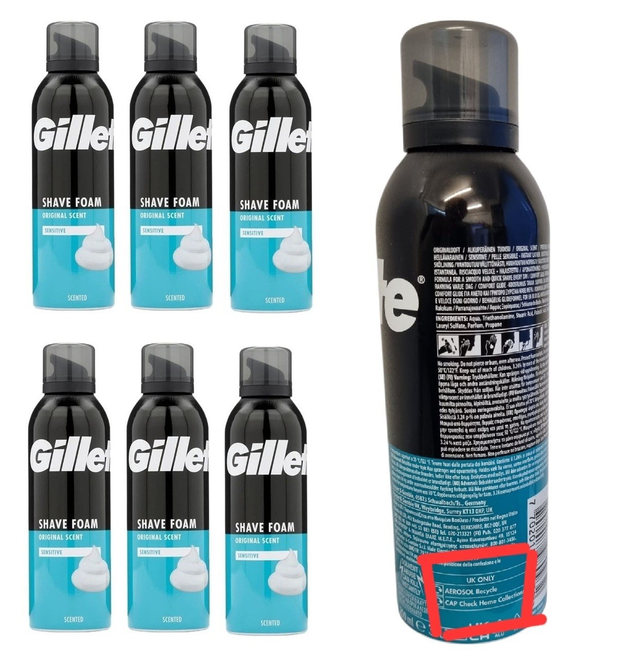 6 X Gillette Classic Shaving Foam For Mens Sensitive Skin 200ml - Image 25