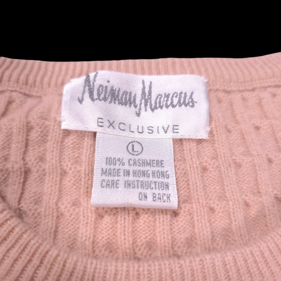 De colección Neiman Marcus Exclusivo Rosa 100% Cachemira Cable Tejido Mujer Talla L Foto 3 de 4