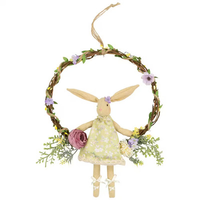 10 In. Green Girl Bunny Artificial Floral Easter Wreath