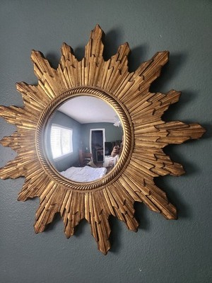 Vintage 28'' Gold Gilt Hollywood Regency Sunburst Starburst Convex Mirror ~ READ