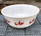 Vintage 1950s Hazel Atlas Red Rooster Milk Glass Mixing Bowl-8"Diameter x 4"Deep