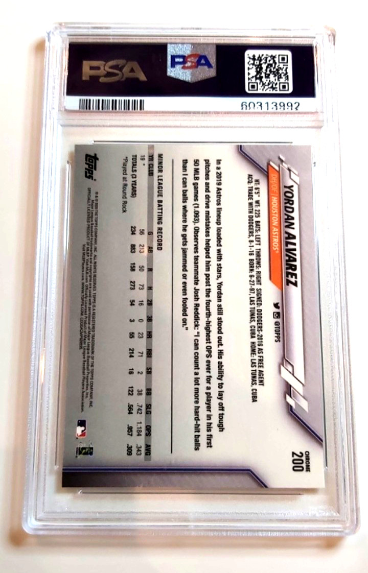 2020 Topps Chrome YORDAN ALVAREZ RC Rookie Cup Card #200 PSA 10 Gem Mint view 3