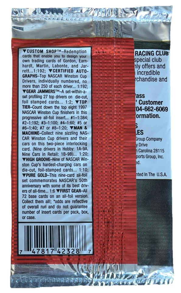 1998 Wheels High Gear Nascar Racing Trading Cards Sealed Pack,Jeff Gordon (B7) - Image 2 of 2