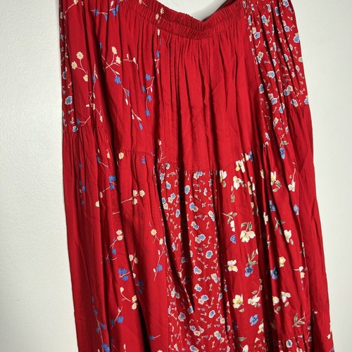 Coldwater Creek Womens Patchwork Skirt Size Large Petite Red Lined Floral Boho - Picture 6 of 17