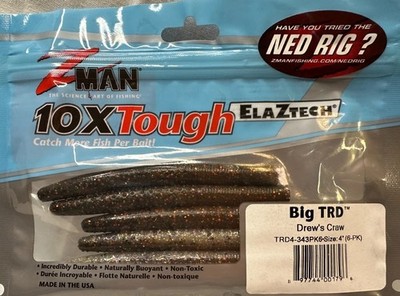 Z-Man Big TRD 4'' Drew s Craw 6pk Ned Rig Soft Plastic Bass Bait