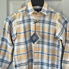 Brooks Brothers Fleece Long Sleeve Button Up Orange Blue Plaid Youth Small NWT