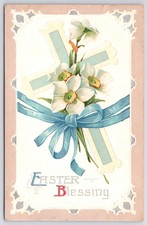 Cross Daffodils Easter Blessing Int Art Co c1910 Clinton Corners NY Postcard
