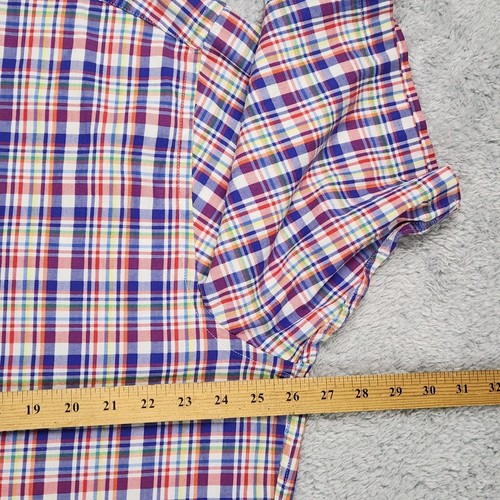 Linea Uomo Mens Short Sleeve Button Up Shirt Sz 4X Purple Red White Plaid EUC - Picture 8 of 11