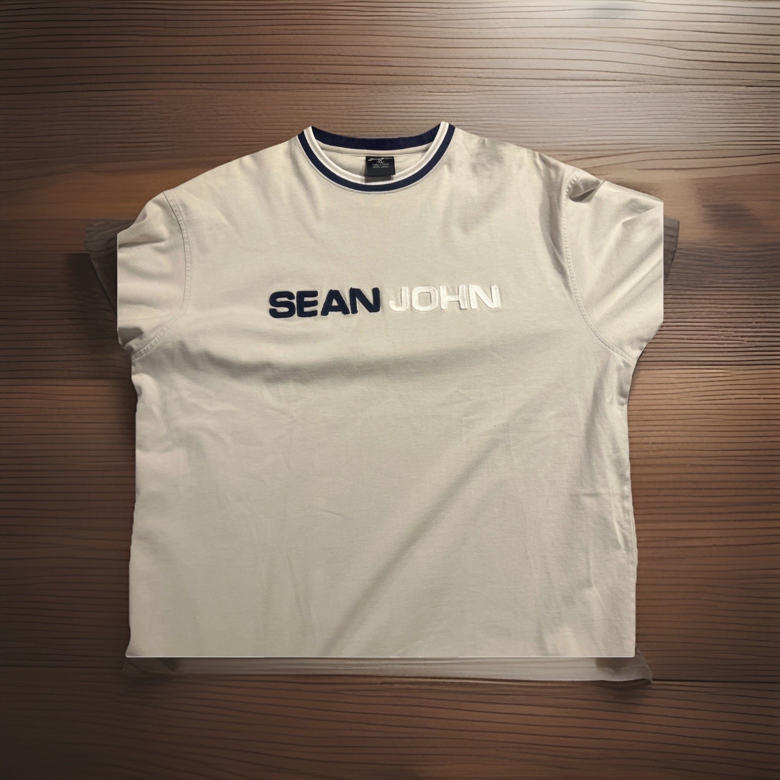 Sean John T-Shirt XL White Heavyweight Embroidered Logo Vintage Streetwear