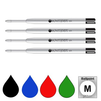 Pk/4 Monteverde P13 Parker-Style Ballpoint Refills, Blk-Blu-Red-Grn, Med