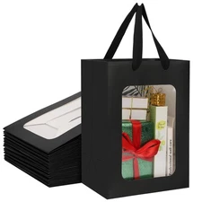 20 PCS 7x5x10 inch Black Tote Bags with Transparent Window Bouquet Bags