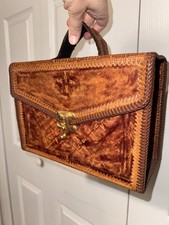 Vintage Tooled Leather Handbag Western Boho Mexico Style Satchel