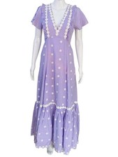 LoveShackFancy Women's Crochet Floral Embroidered Cotton Flared Gown Dress S