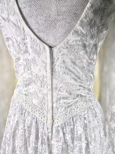 Vtg Scott McClintock Sz 8 Wedding Dress White Lace Stevie Nicks Flowing Sleeves - Picture 4 of 19