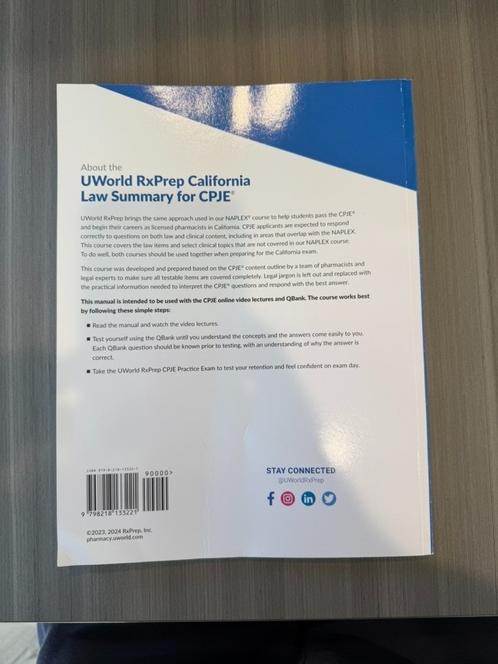 UWorld / RxPrep CPJE Prep Book (2025–2026 8th Edition) – Brand New ...