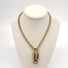 Authentic Louis Vuitton Gold Padlock w/ Unbranded Fashion Stainless Steel Chain