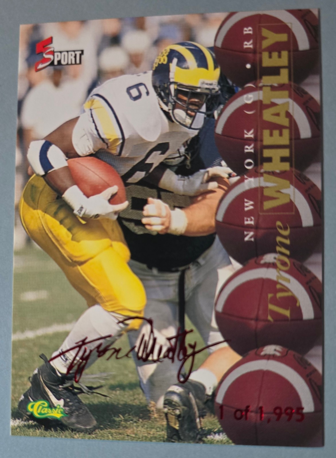 Classic 1995 5Sport Signings Tyrone Wheatley #S44 Red SP #d /1,995 Michigan