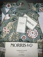 MORRIS & Co. WILHEMINA GREEN 60x102” OBLONG TABLECLOTH + 35x27” APRON SET NWT