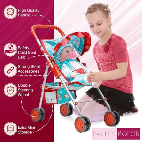 Doll Stroller with Doll Feeding Bottles for Toddlers Boys, Girls, Little Kids - Picture 3 of 6