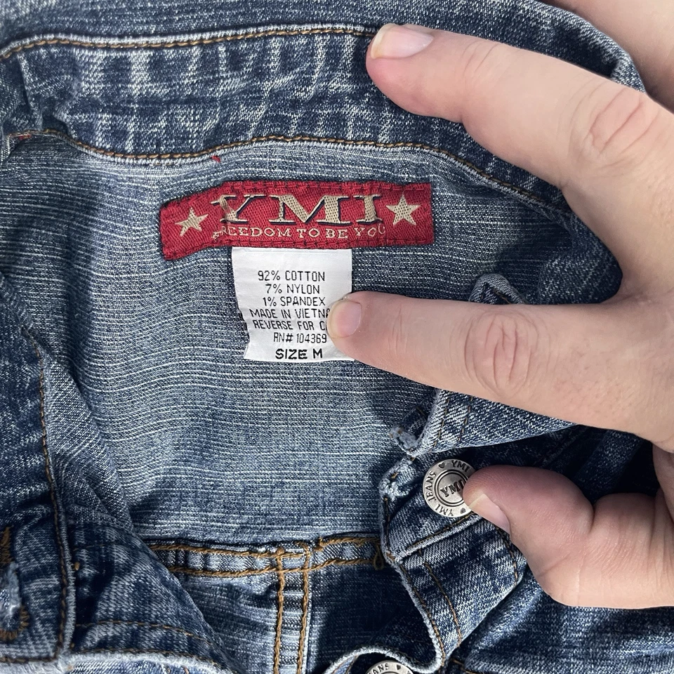 YMI Jeans Chaqueta Vaquera Recortada Denim Para Mujer M Mediana Azul Bolsillos Abotonados Larga Foto 2 de 4