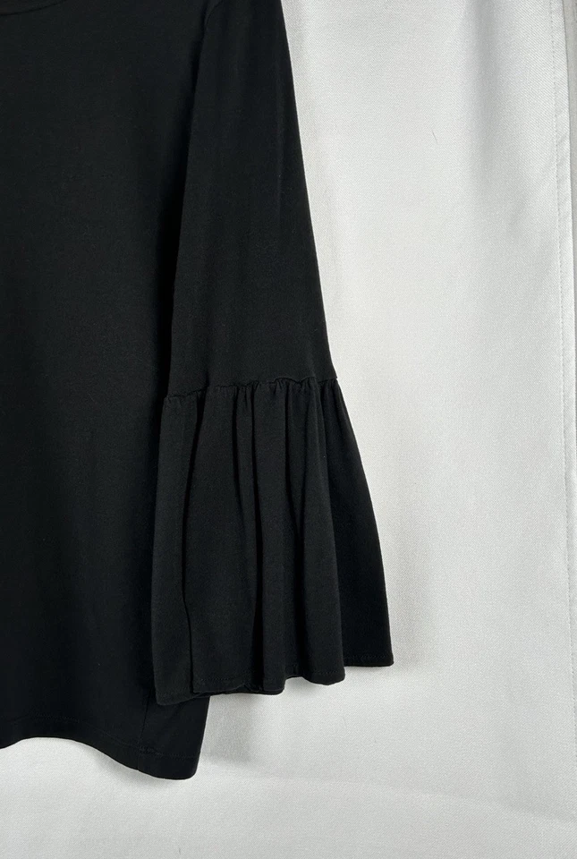 Blusa Banana Republic Top Mujer L Negra Plisada Manga Campana Sólida Foto 2 de 4