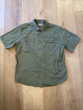 Wrangler Men s XL Short Sleeve Button Up Shirt Green Utility Work Cotton Stretch