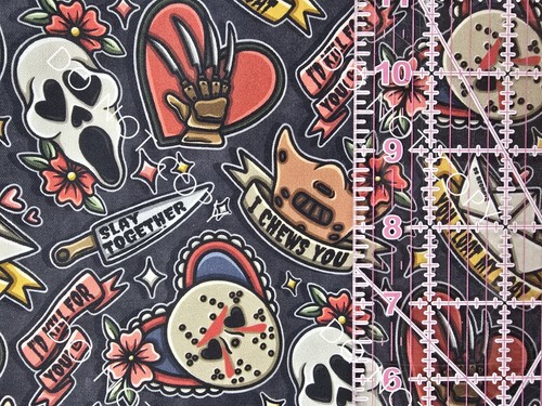 Custom 100% Cotton Woven Fabric Horror Movie Tatoos By The 1/4 Yd 9x56