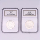 TWO 1964 KENNEDY HALF DOLLAR 90% SILVER 50C US MINT PAIR NGC GRADED MS 64 MS 65