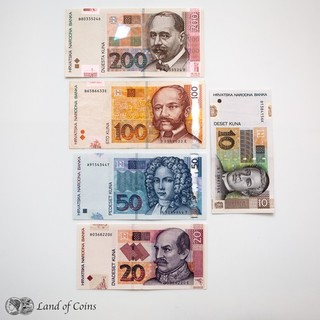 CROATIA: Set of 5 Croatia Kuna Banknotes.