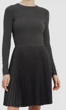 New 595 Theory Women's Grey Pleated Mixed Media Long Sleeve Mini Dress Size M