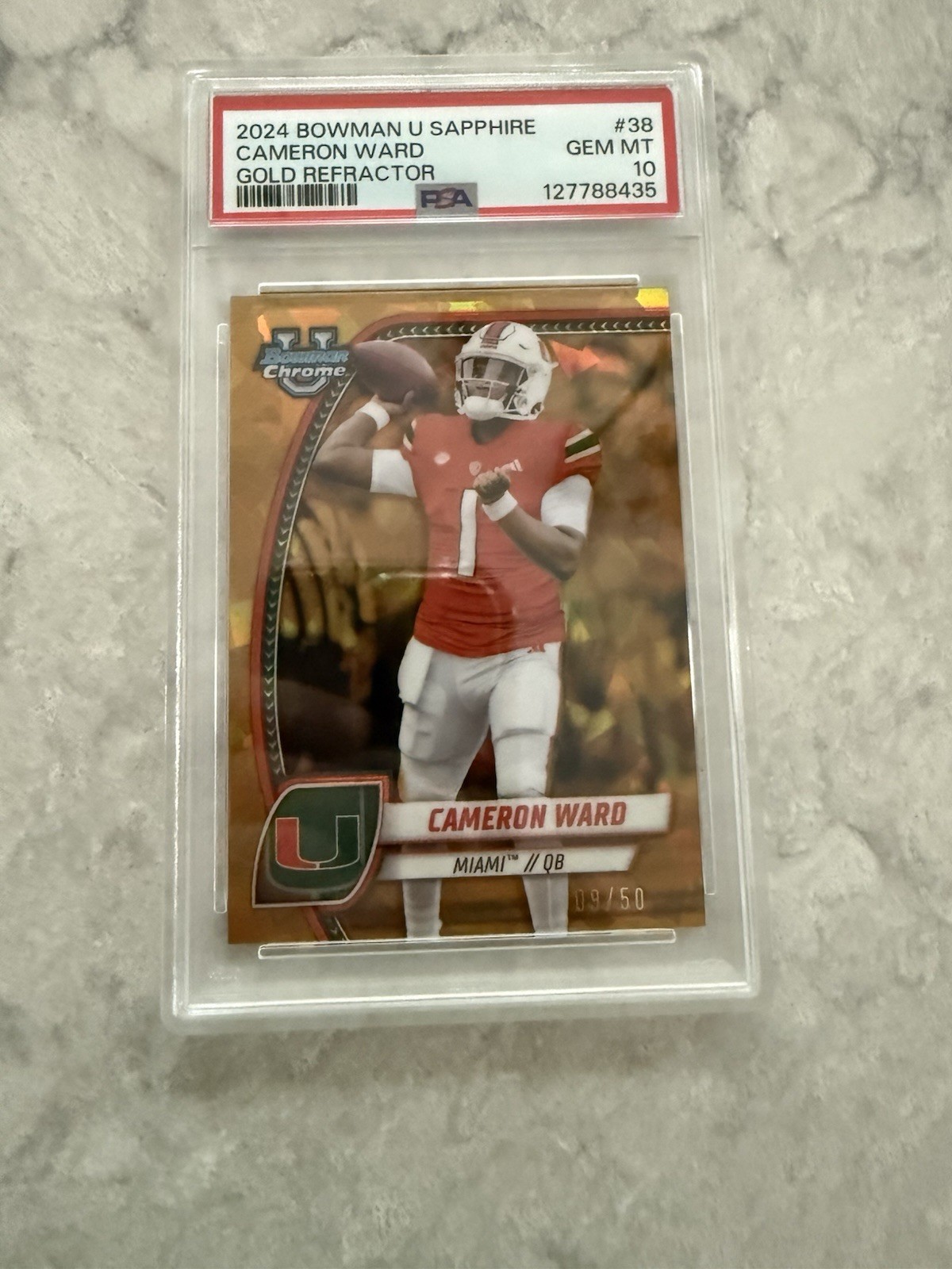 2024 Bowman University Chrome Sapphire Edition - Cameron Ward #38 Gold /50 (RC)