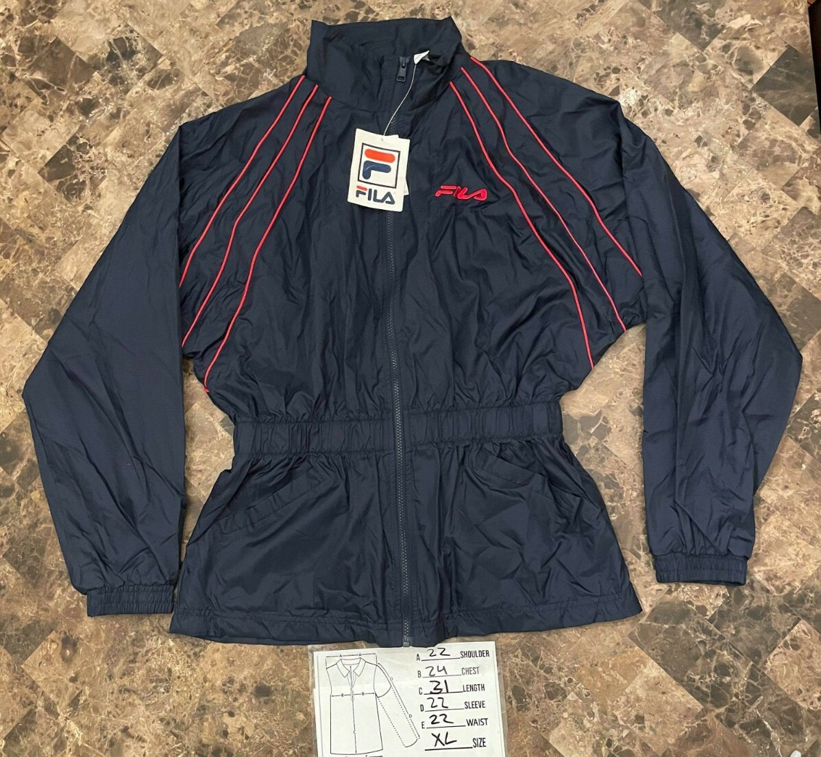 GIACCA A VENTO FILA vintage nuova con etichetta rossa bianca blu USA nuova donna taglia XL