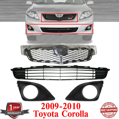 Grille Assembly + Fog Light Bezels For 2009 - 2010 Toyota Corolla