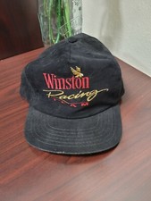 NIB Vintage 80s Winston Racing Team Hat Black Velvety Snapback Gold Red