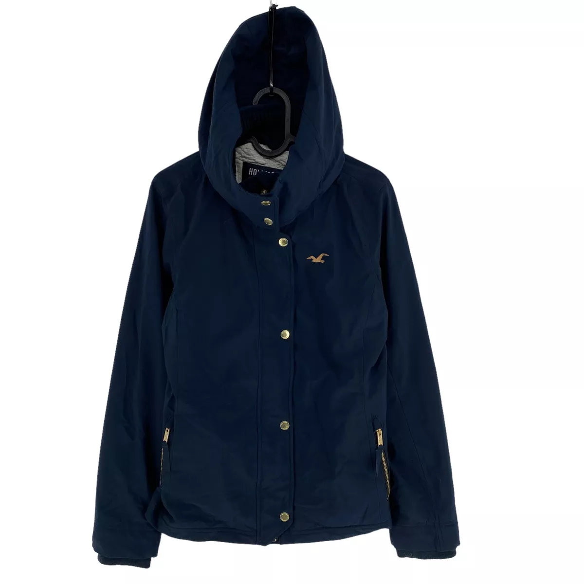 HOLLISTER CALIFORNIA ALL WEATHER STRETCH Navy Blue Hooded Jacket Coat Size S