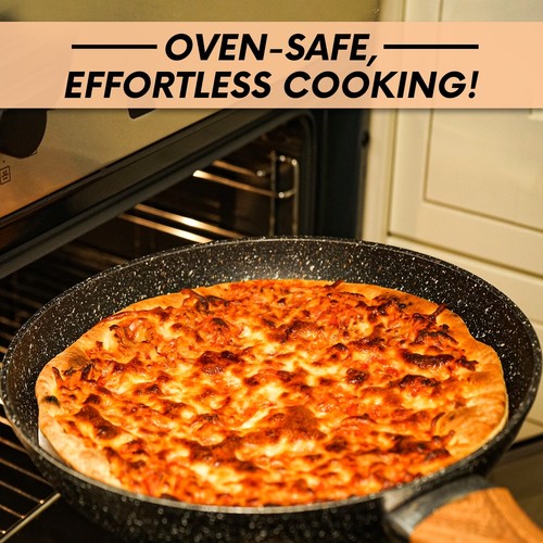 Bratpfanne Antihaftbeschichtet Keramik Marmor Stein kratzfest Holzgriff Deckel Sets UK - Bild 53 von 83