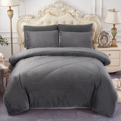 3 Piece Sherpa Blanket Borrego Comforter Set Reversible Queen/King Bedding Set - Picture 100 of 147