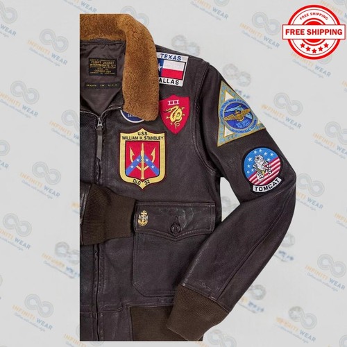 TOP GUN Tom Cruise Pete Maverick Bomber Fur Leather Jacket – Men's Flying Flight - Picture 2 of 4