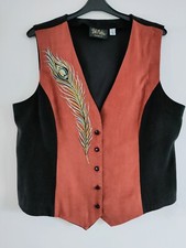 Bob Mackie Wearable Art Size M Waistcoat. Peacock Feather On Terracotta & Black