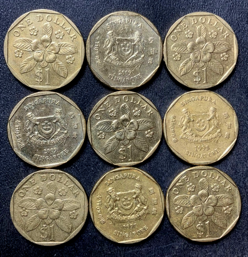 Old SINGAPORE Coin Lot - DOLLARS - 9 Excellent Coins - Lot #A24