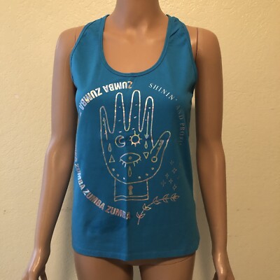 Zumba Wear Women s Size L Blue Tank-Top Activewear Sleeveless Shirt Elastic Top