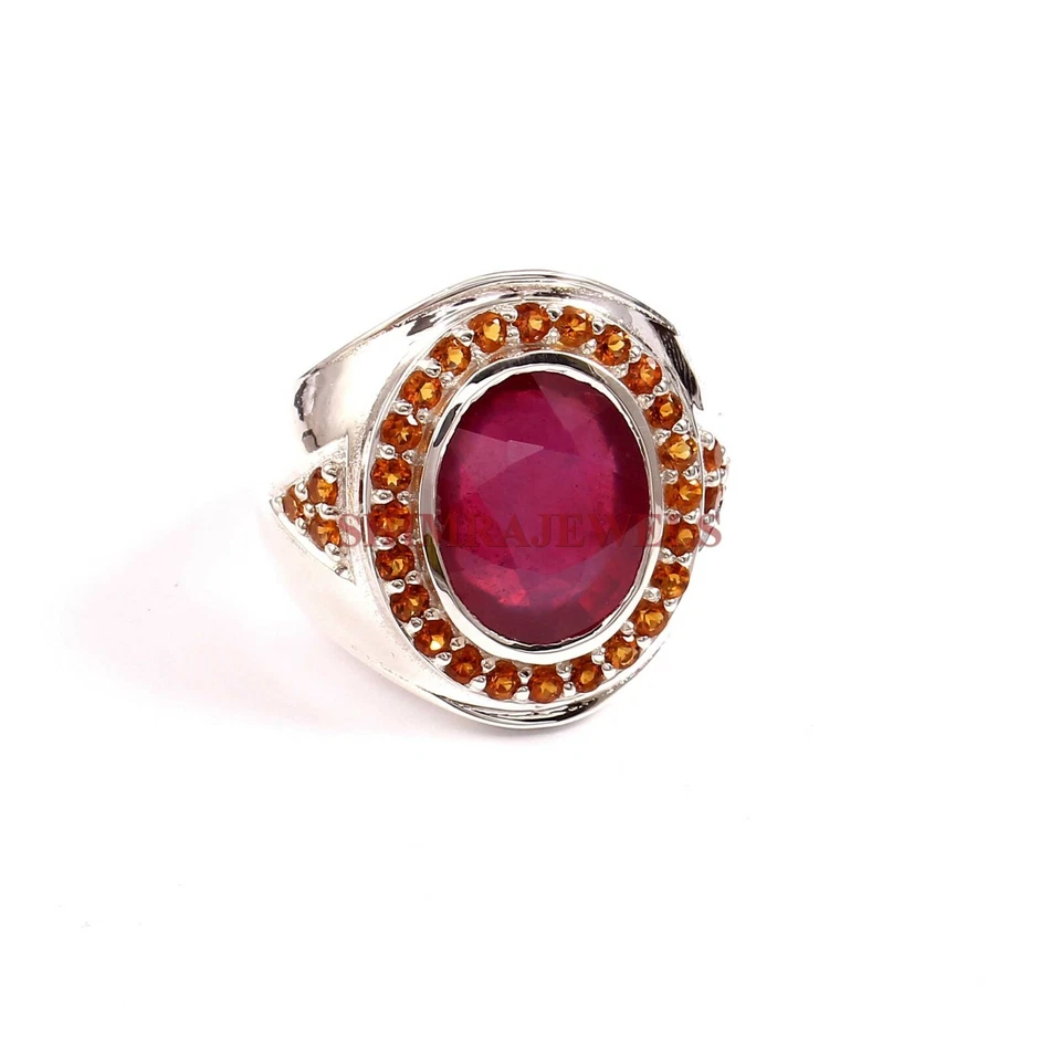 Piedras preciosas térmicas de rubí y citrino con anillo de plata de ley 925 para hombre #863 Foto 3 de 4
