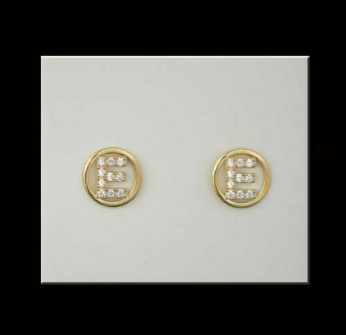 Solid 14k Gold Round Initial Letters CZ Stud Screw Back Earrings Name Earrings - Picture 6 of 27