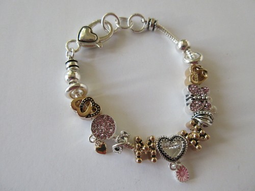 Women's Antique Heart With Butterfly Gold Accent Multi Charm Bead Bracelet - Picture 2 of 2
