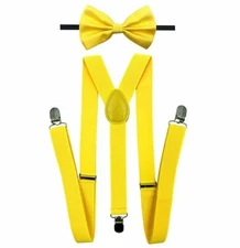 Golden Yellow Bow Tie & Suspender Set Tuxedo Wedding Formal Men's Accessories 