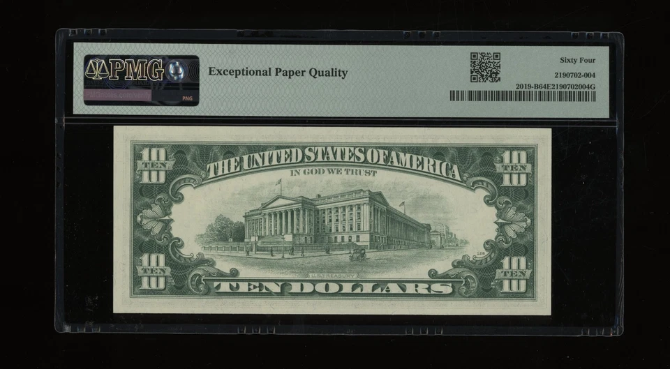 DBR 1969-A $10 FRN New York Fr. 2019-B PMG 64 EPQ Serial B83337704C - Image 2 of 2