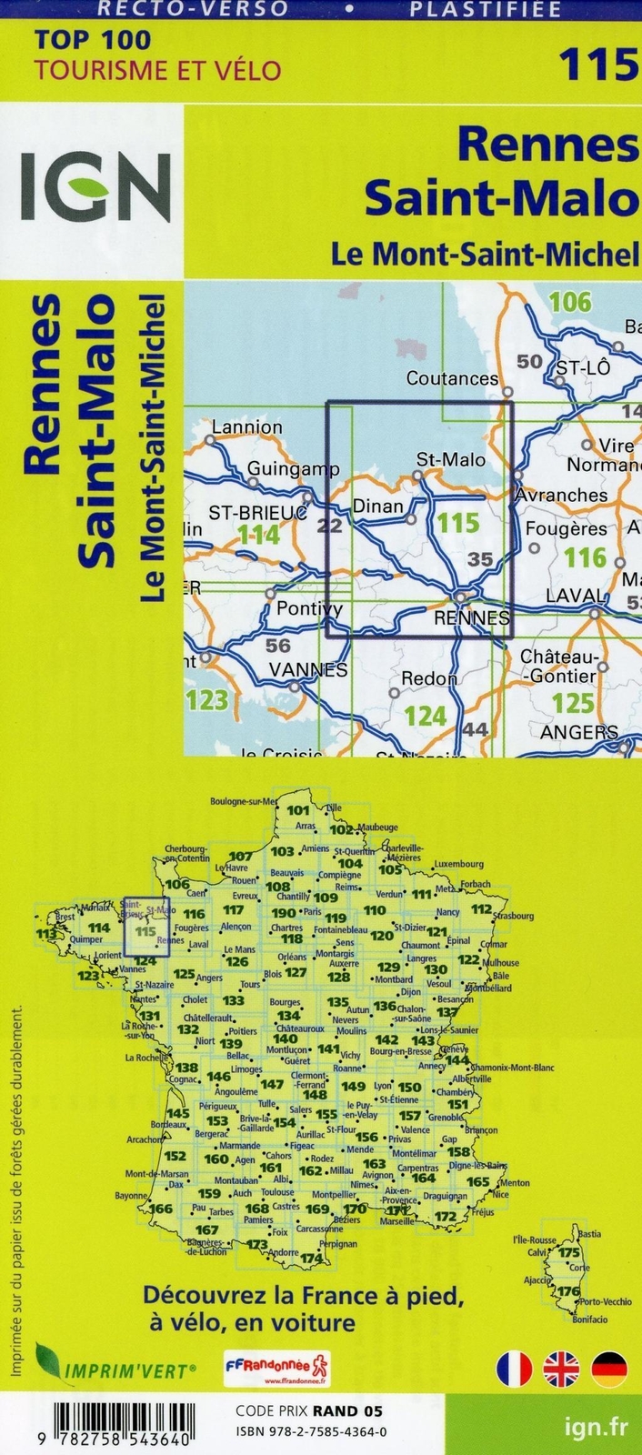 Thumbnail - Ign Rennes Saint Malo 1 : 100 000 (land-)karte Ign 1 : 100 000