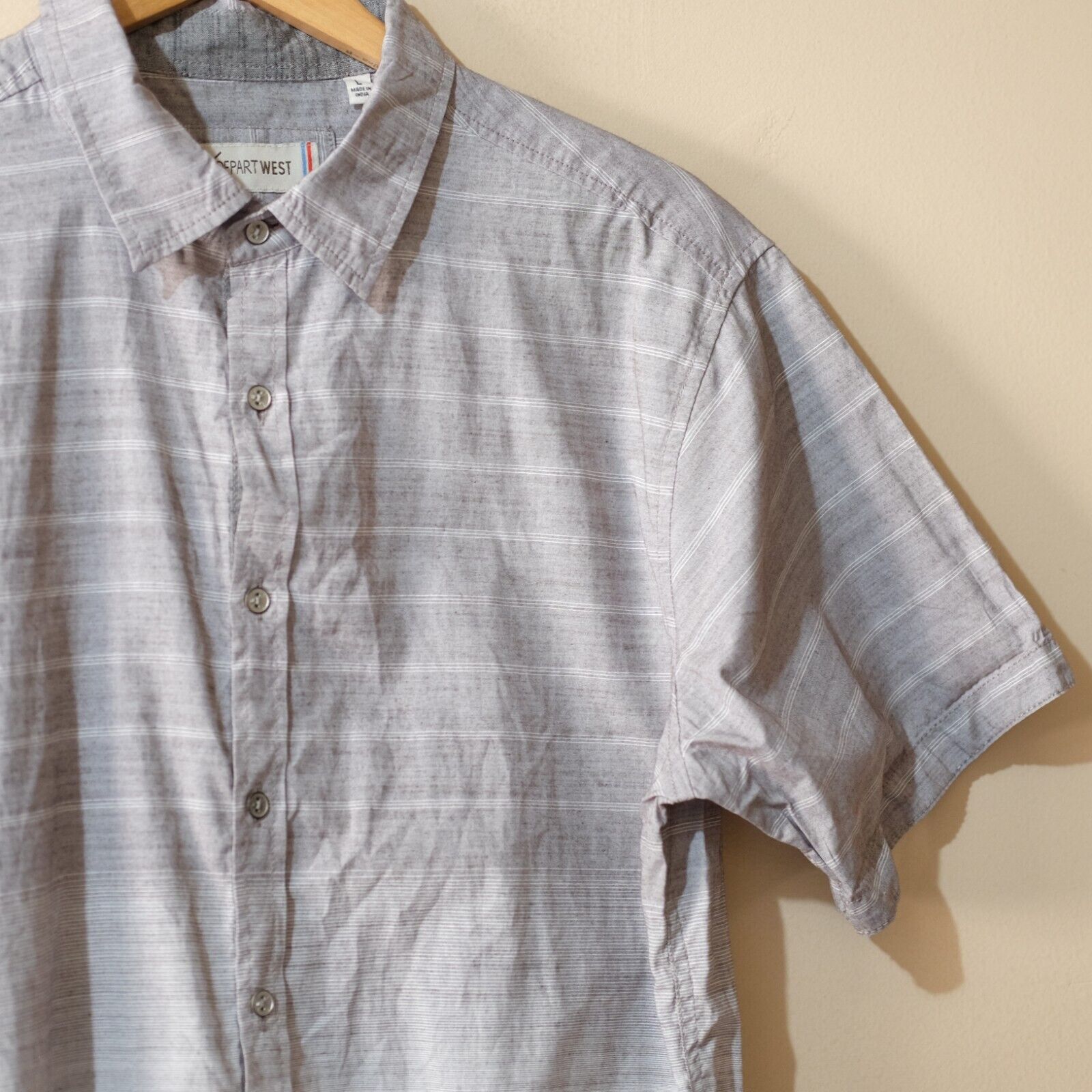 Depart West Shirt Button Up Short Sleeve Grey/Whi… - image 3